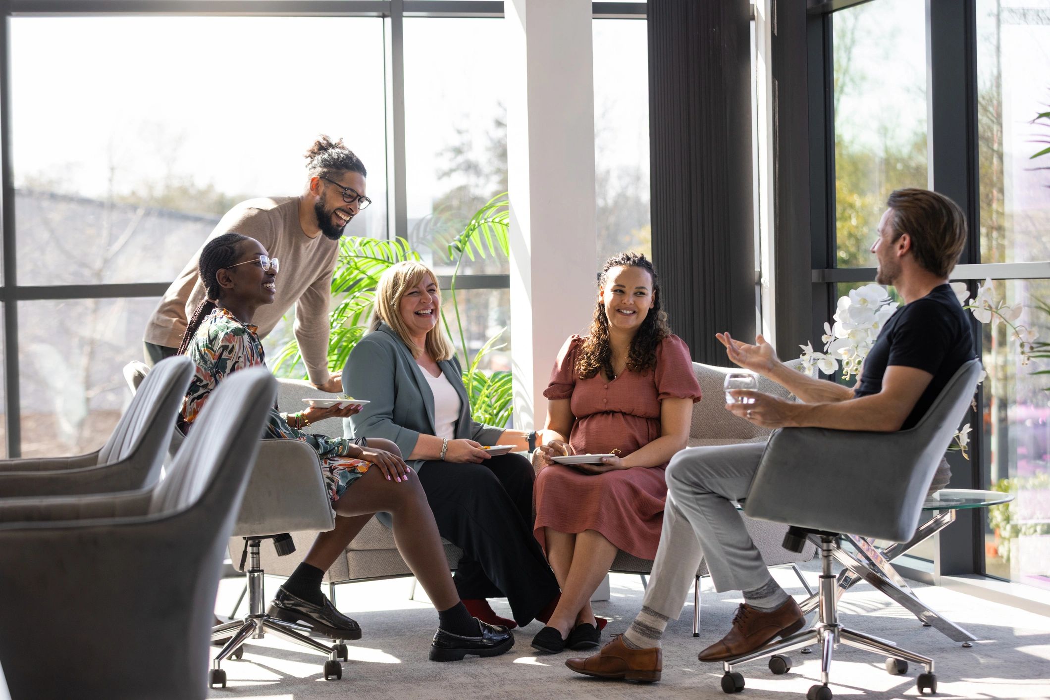 Business team collaborating in a modern conference room