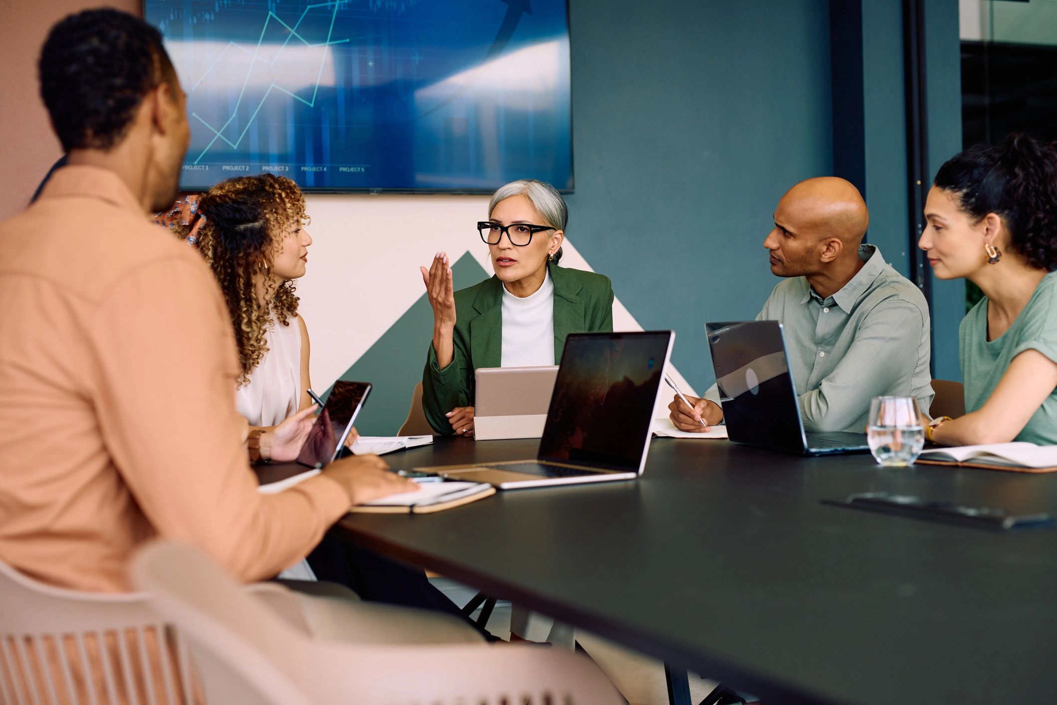 Professional team discussion in a modern meeting room